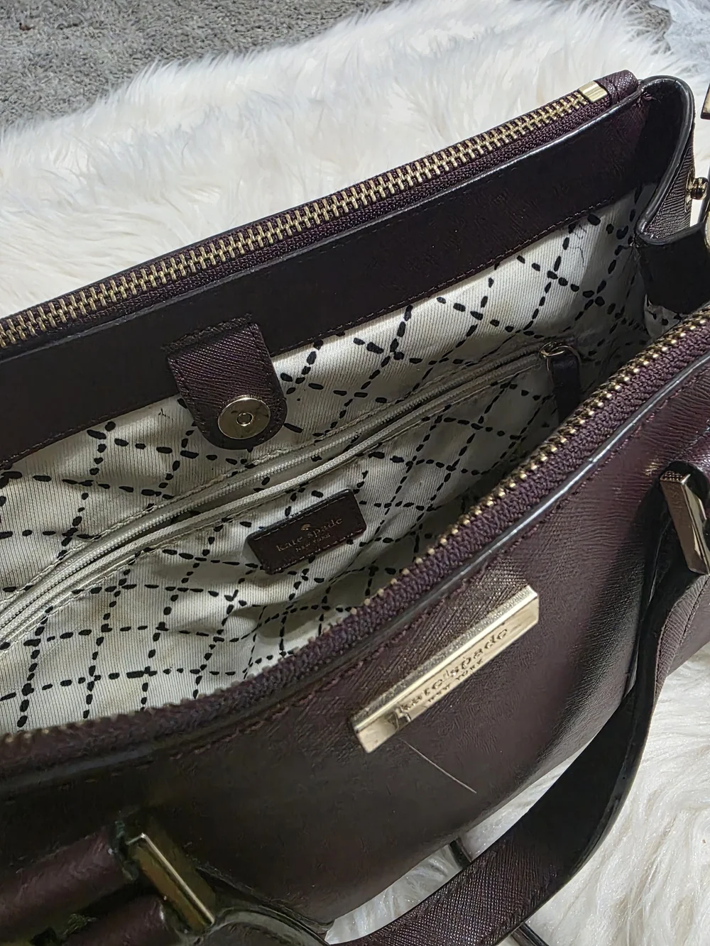 kate spade Plum Saffiano Satchel with Detachable Strap